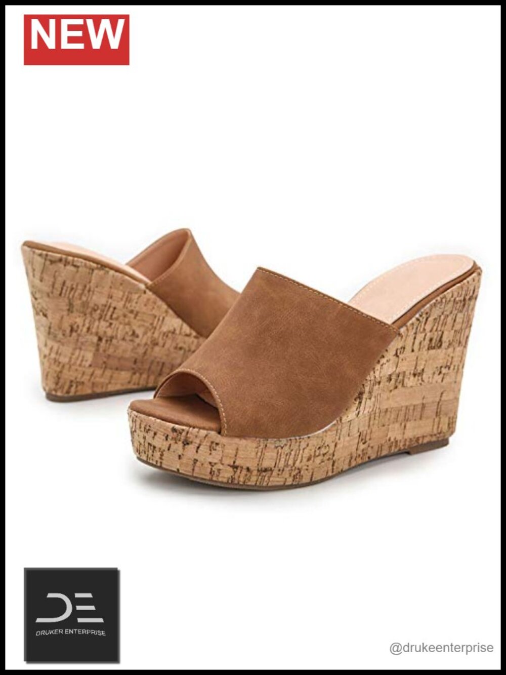 Women's Cork Wedge Mules Peep Toe Platform Slide Sandals 4.5" Heel Microfiber